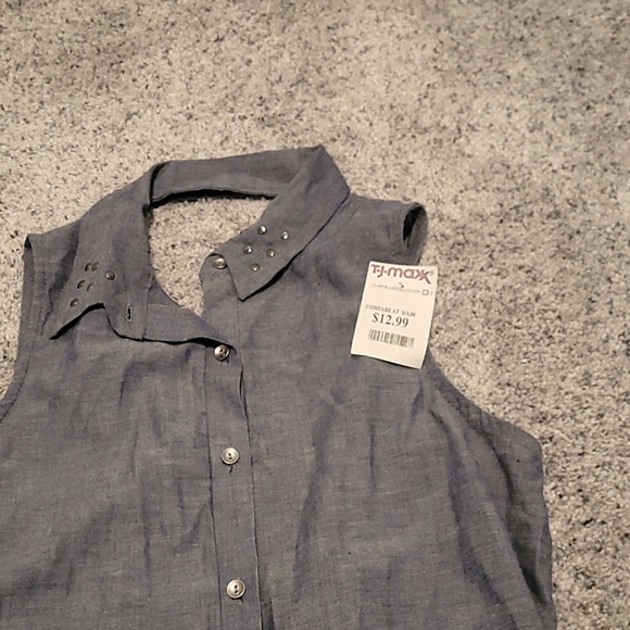 Blue button down tie back shirt. Size: S - Picture 5 of 5